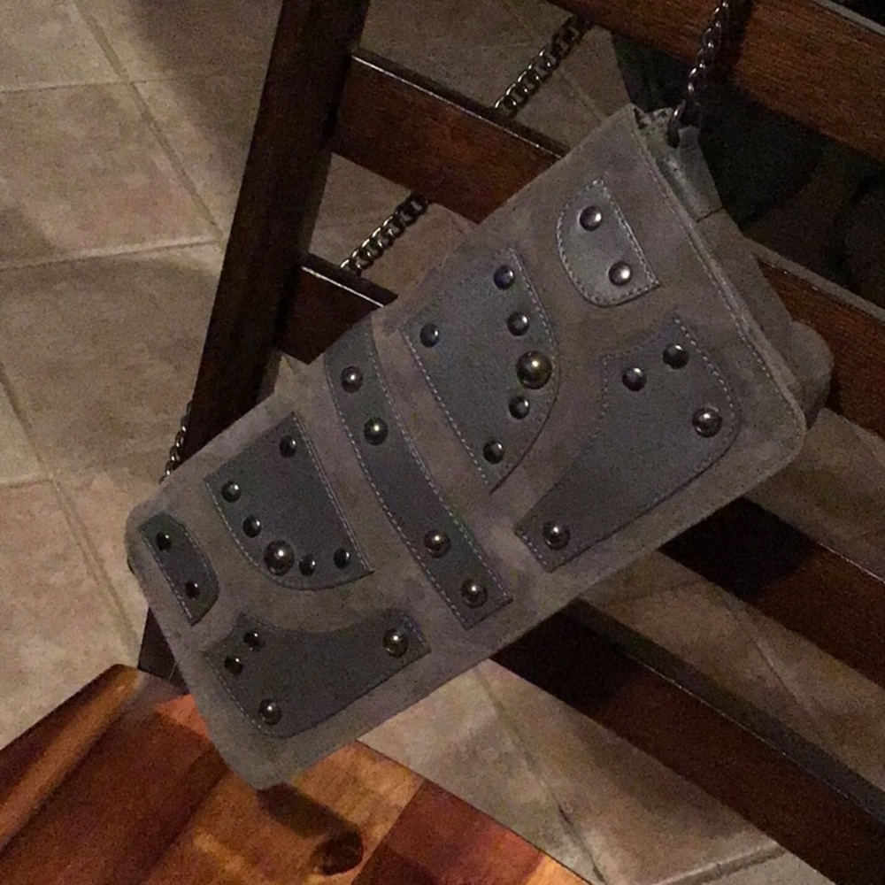 Beautiful Sorpresa dark gray suede leather bag